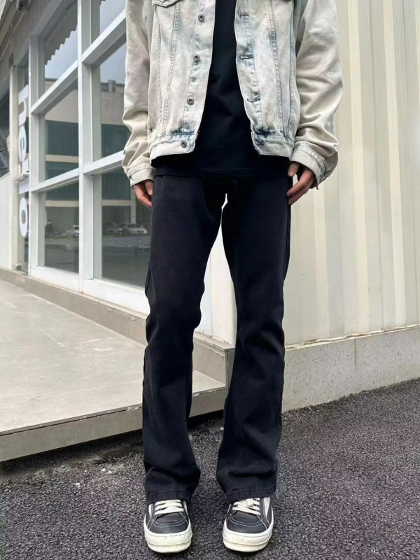 Crne traperice od denima s mikroflareom – ravni kroj, ležerni slim fit, američki stil, unisex