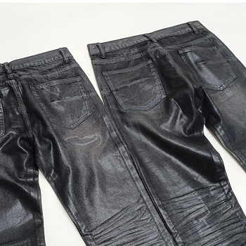 Ghost Claw Fekete viaszosított farmer – Slim straight szabás, Macska bajusz részlet