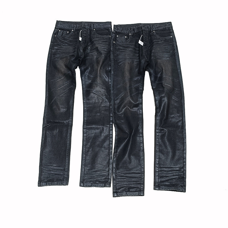 Ghost Claw Fekete viaszosított farmer – Slim straight szabás, Macska bajusz részlet