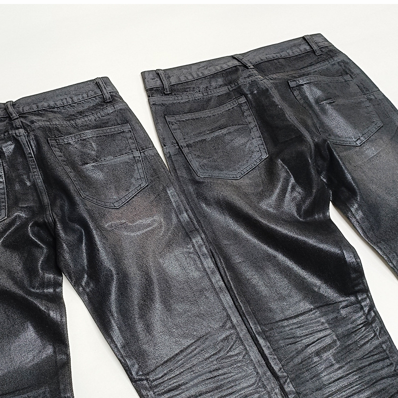 Ghost Claw Fekete viaszosított farmer – Slim straight szabás, Macska bajusz részlet