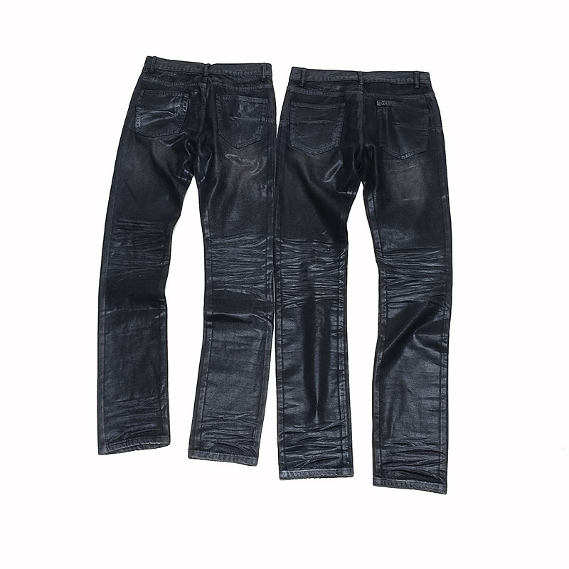 Ghost Claw Fekete viaszosított farmer – Slim straight szabás, Macska bajusz részlet