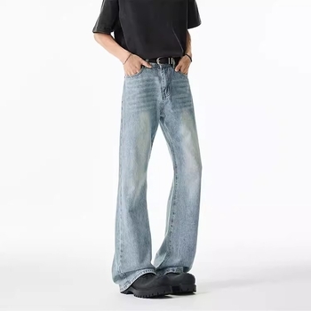 Férfi farmernadrág amerikai High Street stílusban, mikro-flared szár, lazán szabott egyenes vágás, mindennapi denim, 2026-os új modell