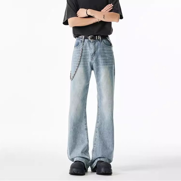 Férfi farmernadrág amerikai High Street stílusban, mikro-flared szár, lazán szabott egyenes vágás, mindennapi denim, 2026-os új modell