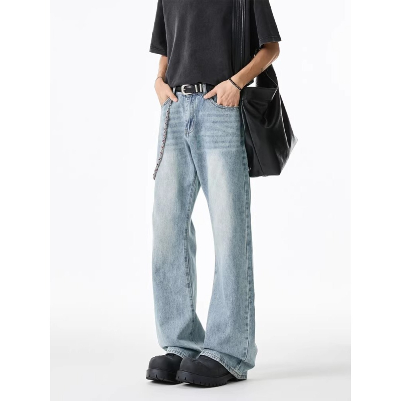Férfi farmernadrág amerikai High Street stílusban, mikro-flared szár, lazán szabott egyenes vágás, mindennapi denim, 2026-os új modell