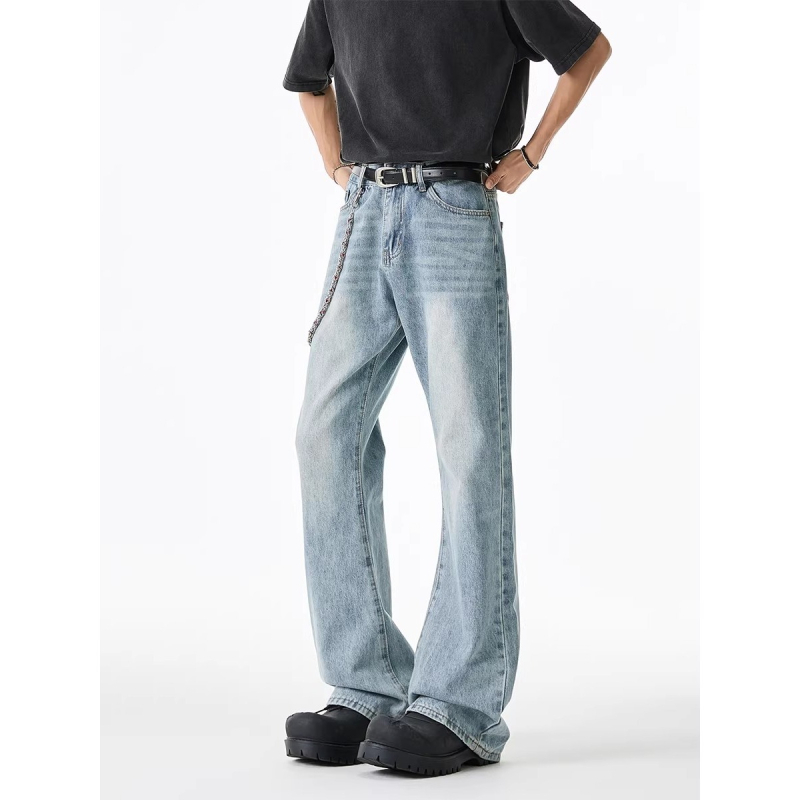 Férfi farmernadrág amerikai High Street stílusban, mikro-flared szár, lazán szabott egyenes vágás, mindennapi denim, 2026-os új modell