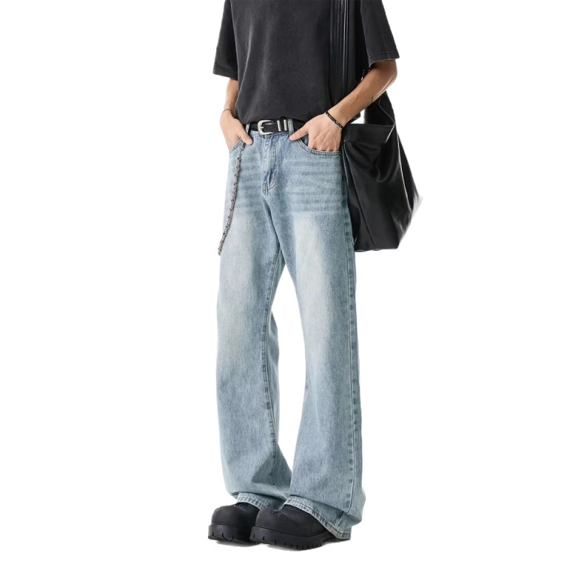 Férfi farmernadrág amerikai High Street stílusban, mikro-flared szár, lazán szabott egyenes vágás, mindennapi denim, 2026-os új modell