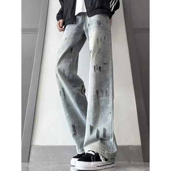 Kék Cleanfit Splash Ink férfi farmer – egyenes szárú, magas derék, karcsúsító fazon, enyhe bootcut