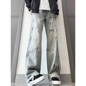 Kék Cleanfit Splash Ink férfi farmer – egyenes szárú, magas derék, karcsúsító fazon, enyhe bootcut