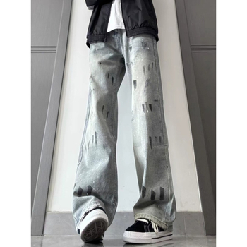 Kék Cleanfit Splash Ink férfi farmer – egyenes szárú, magas derék, karcsúsító fazon, enyhe bootcut
