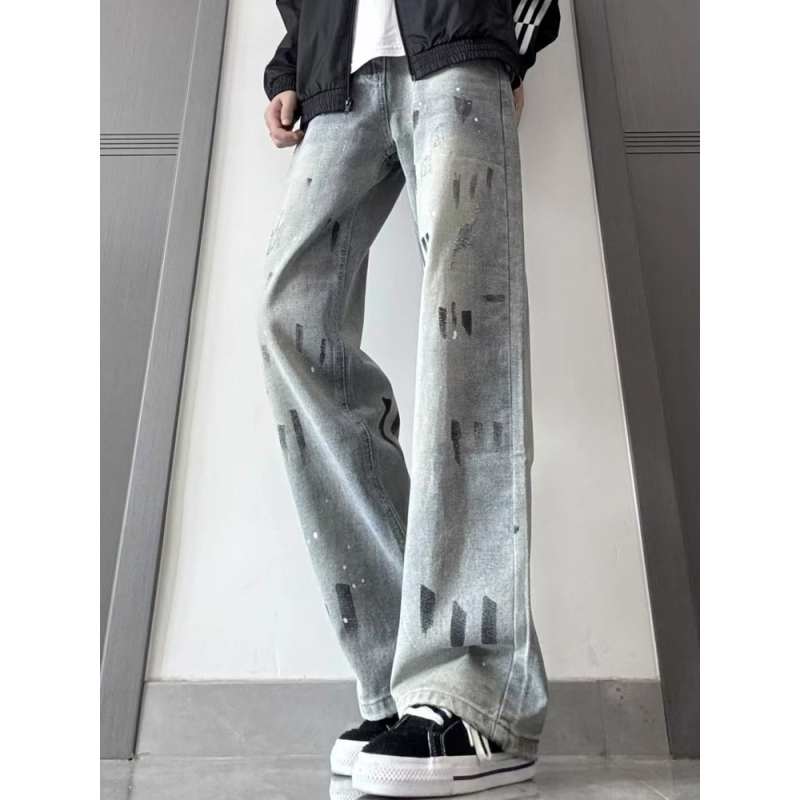 Kék Cleanfit Splash Ink férfi farmer – egyenes szárú, magas derék, karcsúsító fazon, enyhe bootcut