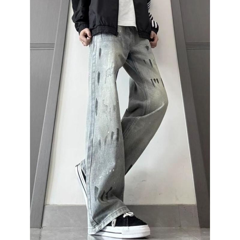 Kék Cleanfit Splash Ink férfi farmer – egyenes szárú, magas derék, karcsúsító fazon, enyhe bootcut