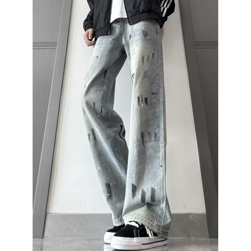 Kék Cleanfit Splash Ink férfi farmer – egyenes szárú, magas derék, karcsúsító fazon, enyhe bootcut