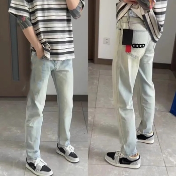 Őszi hímzett farmernadrág férfiaknak, slim fit, rugalmas, mindennapi nadrág