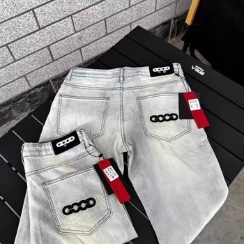 Őszi hímzett farmernadrág férfiaknak, slim fit, rugalmas, mindennapi nadrág