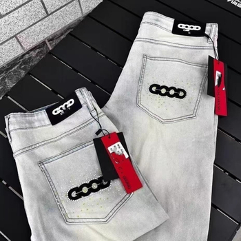 Őszi hímzett farmernadrág férfiaknak, slim fit, rugalmas, mindennapi nadrág