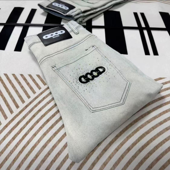 Őszi hímzett farmernadrág férfiaknak, slim fit, rugalmas, mindennapi nadrág