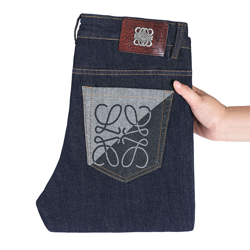 Férfi slim-fit elasztikus farmer nadrág, sötétkék, nyomtatott mintával, hétköznapi nadrág őszre-télre