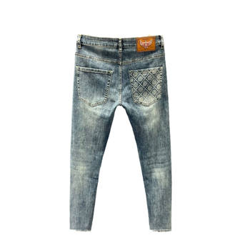Férfi denimnadrág mintás, prémium megjelenés, tavasz–ősz, slim-fit, retro stílus, sokoldalú, rövidebb szárú