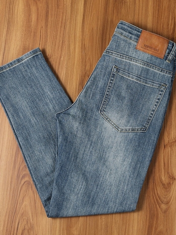 Férfi slim-fit farmernadrág denim, elasztikus, egyenes szárú, kényelmes és stílusos, mosott