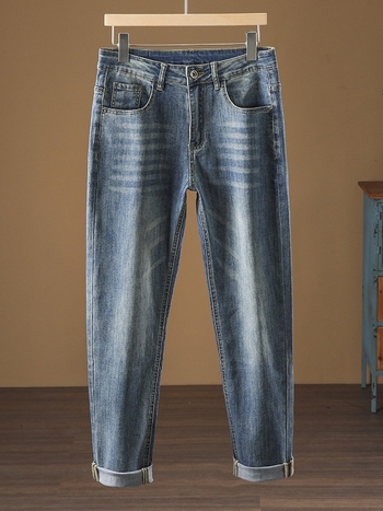 Férfi slim-fit farmernadrág denim, elasztikus, egyenes szárú, kényelmes és stílusos, mosott