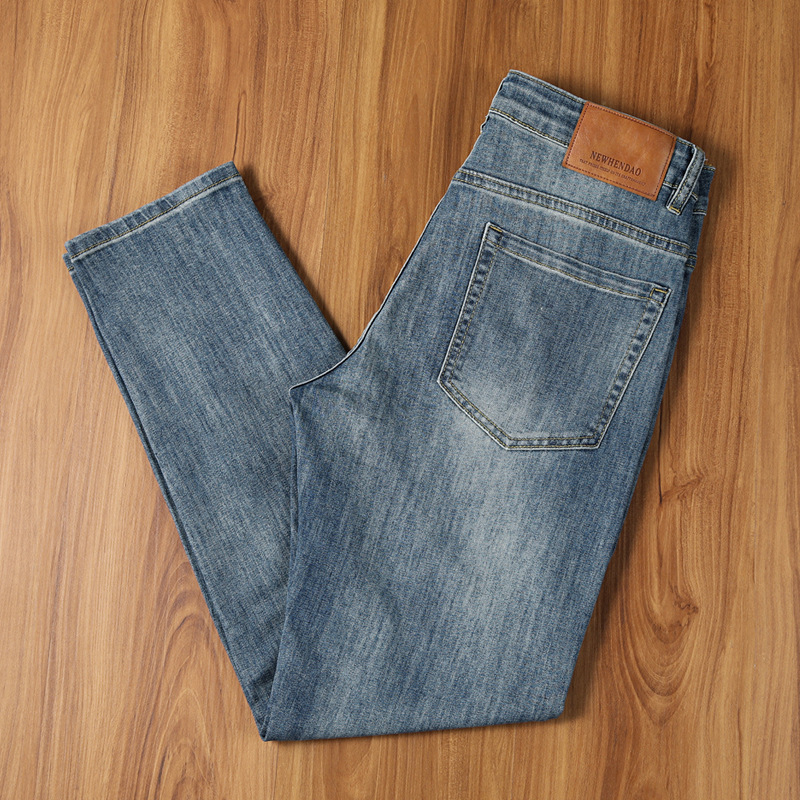 Férfi slim-fit farmernadrág denim, elasztikus, egyenes szárú, kényelmes és stílusos, mosott