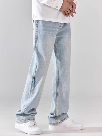 Férfi világos színű slim-fit egyenes farmer, denim, tavasz–ősz, amerikai utcai stílus, mindennapi hosszú nadrág