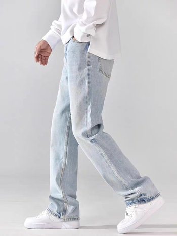Férfi világos színű slim-fit egyenes farmer, denim, tavasz–ősz, amerikai utcai stílus, mindennapi hosszú nadrág