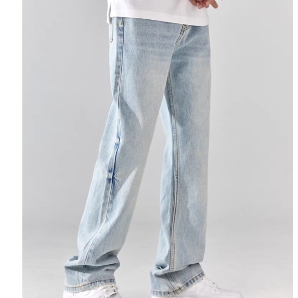 Férfi világos színű slim-fit egyenes farmer, denim, tavasz–ősz, amerikai utcai stílus, mindennapi hosszú nadrág