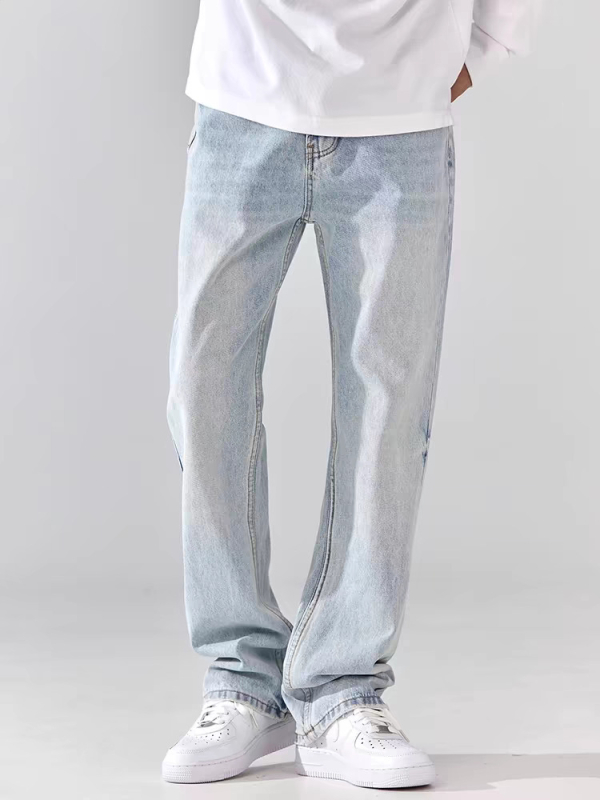 Férfi világos színű slim-fit egyenes farmer, denim, tavasz–ősz, amerikai utcai stílus, mindennapi hosszú nadrág