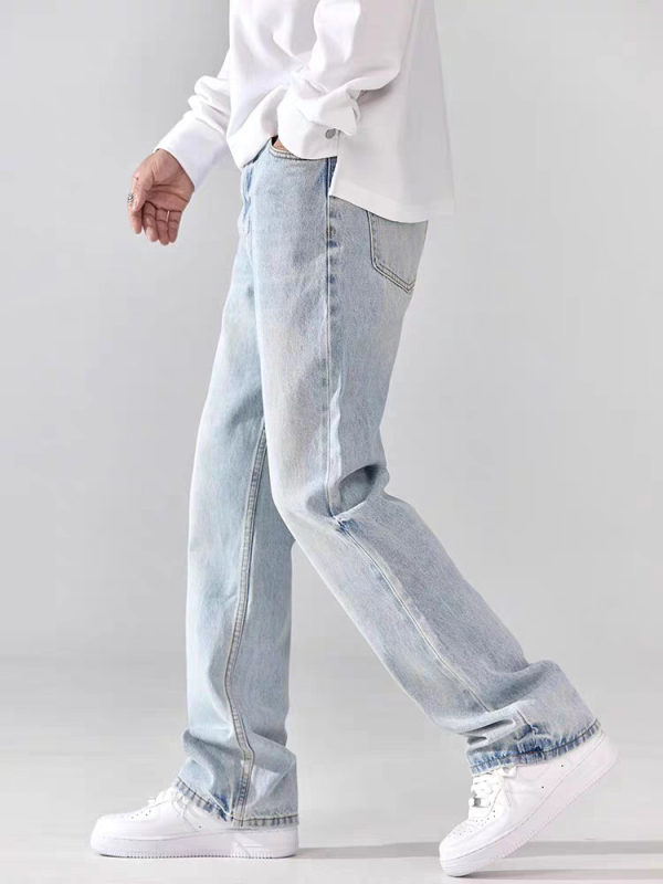 Férfi világos színű slim-fit egyenes farmer, denim, tavasz–ősz, amerikai utcai stílus, mindennapi hosszú nadrág