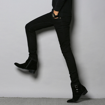 Férfi denim farmernadrág, Slim fit, elasztikus, fekete, cropped szárú, kód 8005