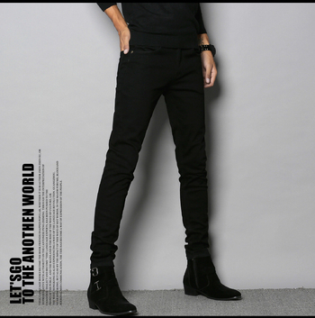 Férfi denim farmernadrág, Slim fit, elasztikus, fekete, cropped szárú, kód 8005