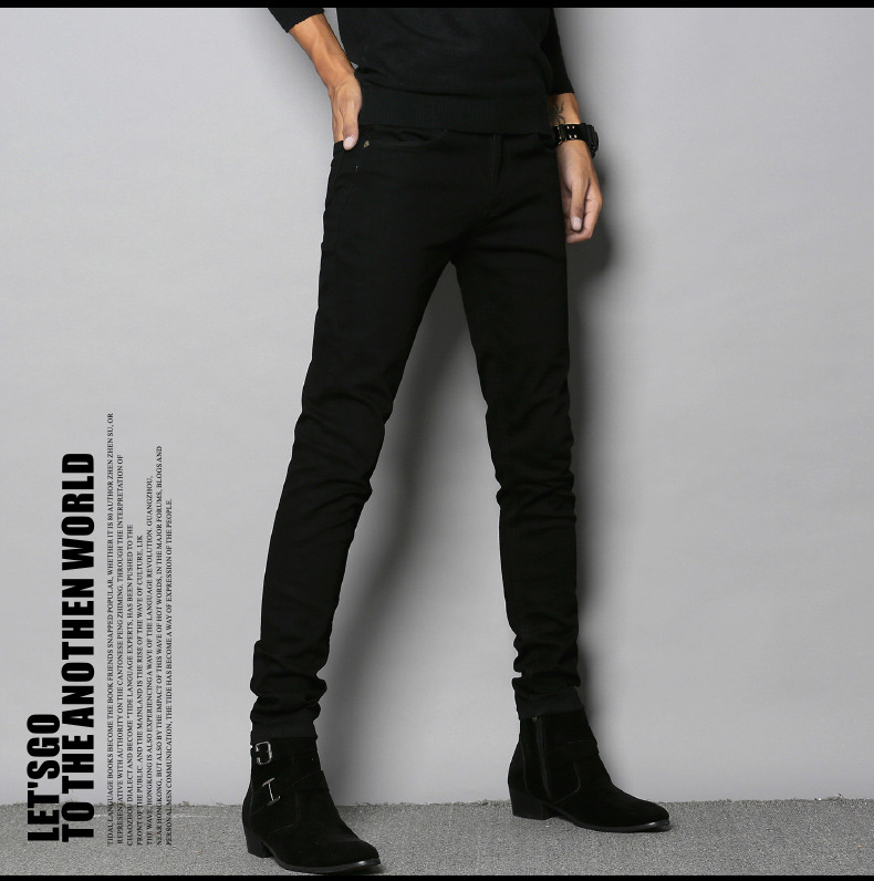 Férfi denim farmernadrág, Slim fit, elasztikus, fekete, cropped szárú, kód 8005