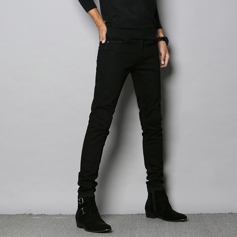 Férfi denim farmernadrág, Slim fit, elasztikus, fekete, cropped szárú, kód 8005