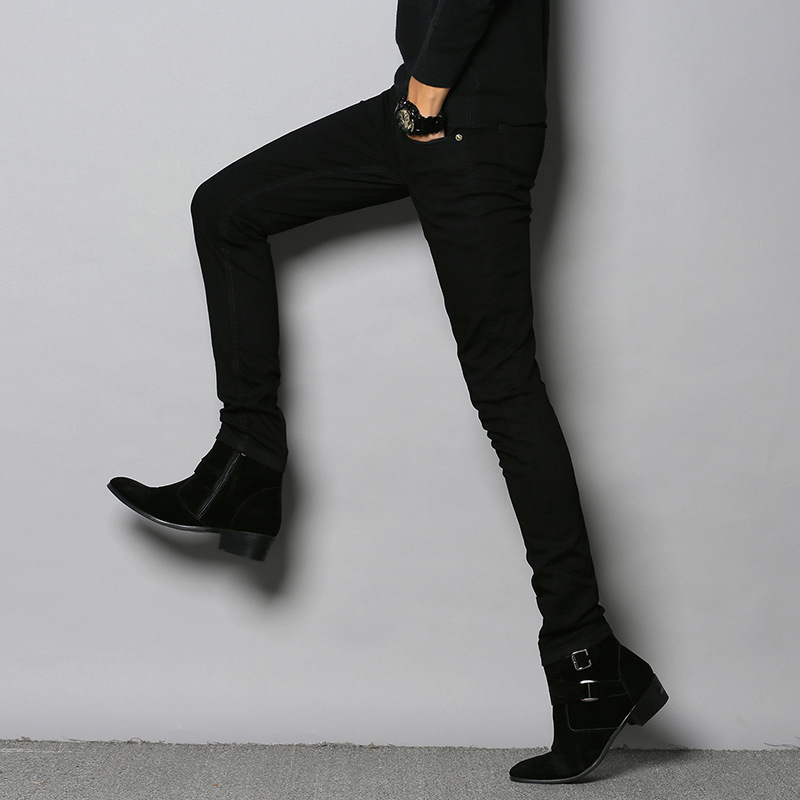 Férfi denim farmernadrág, Slim fit, elasztikus, fekete, cropped szárú, kód 8005