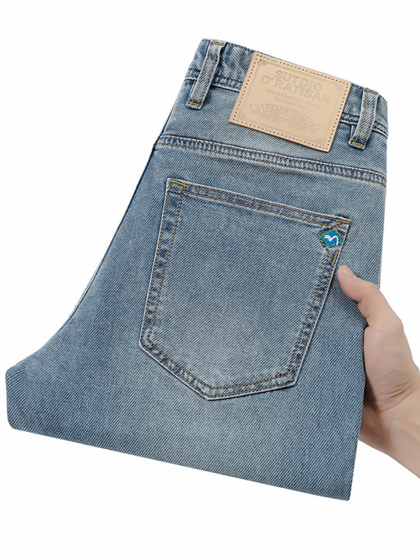 Férfi világos színű farmernadrág, slim fit, rugalmas, hétköznapi viselet, koreai stílus, egyenes szabás, kiváló minőség