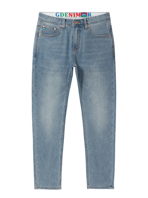 Férfi világos színű farmernadrág, slim fit, rugalmas, hétköznapi viselet, koreai stílus, egyenes szabás, kiváló minőség