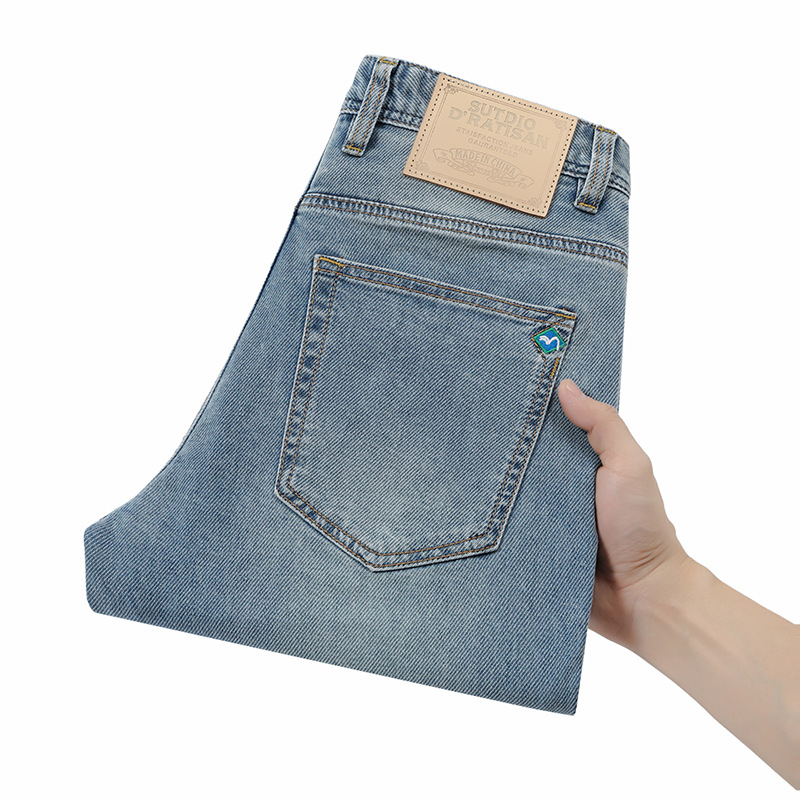 Férfi világos színű farmernadrág, slim fit, rugalmas, hétköznapi viselet, koreai stílus, egyenes szabás, kiváló minőség