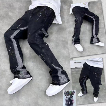 Muške traperice Splash Ink, ležernog ravnog kroja, američki retro štih, pune dužine