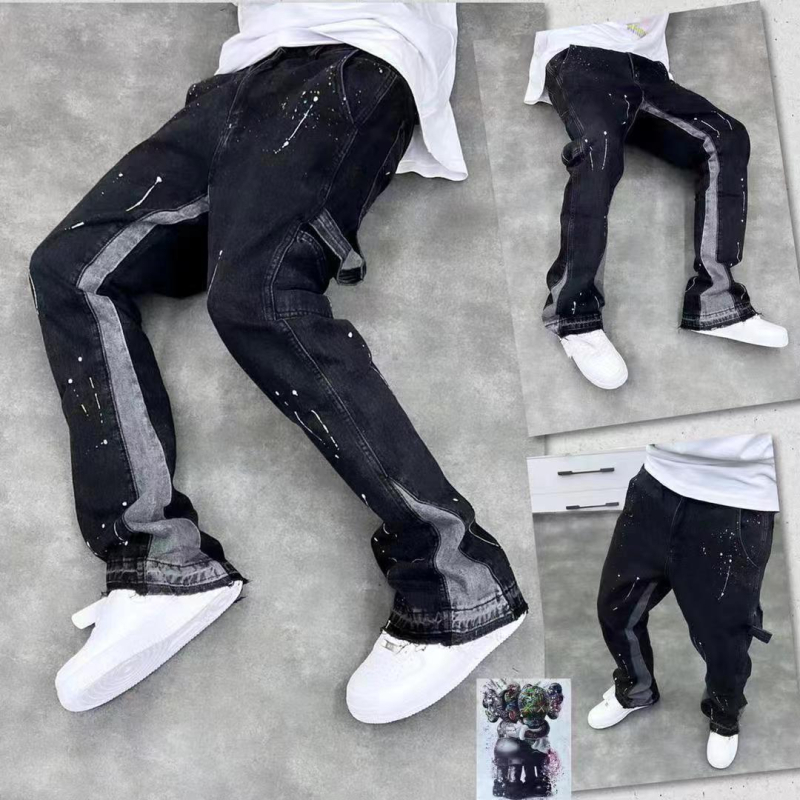 Muške traperice Splash Ink, ležernog ravnog kroja, američki retro štih, pune dužine