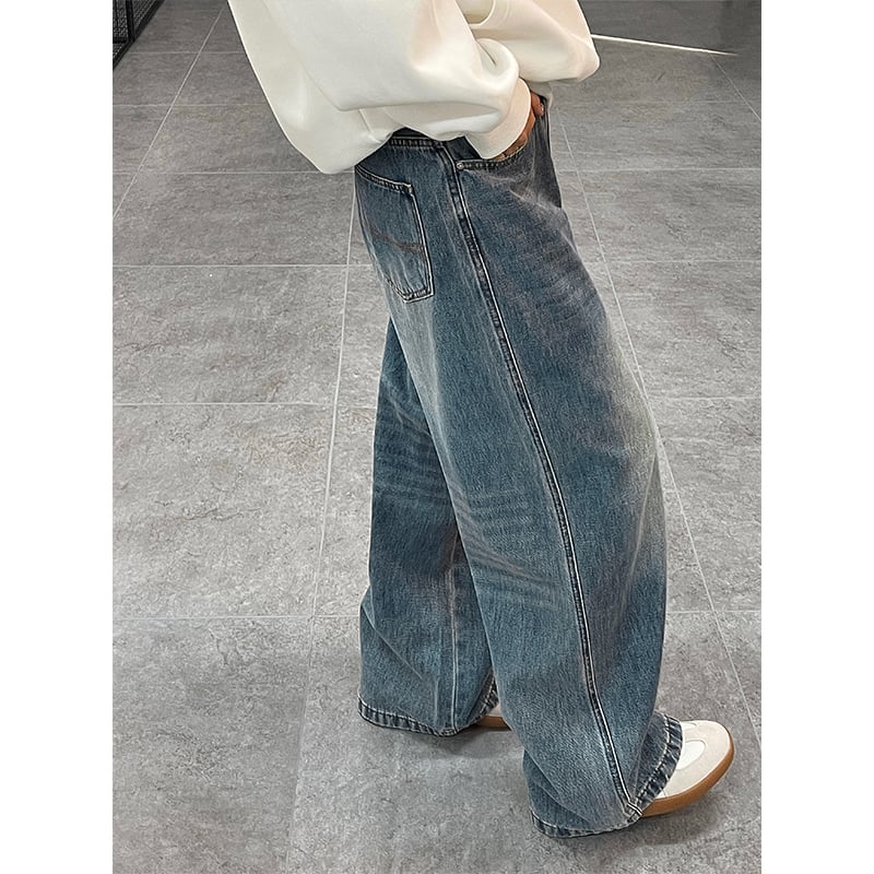 Muške traperice američkog stila sa širokim nogama, vintage ispran denim, ravni kroj, ležeran kroj, zip