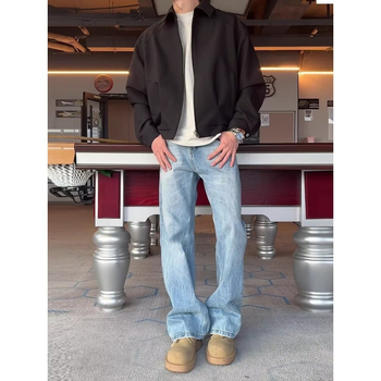 Férfi farmernadrág világoskék denim mintával, Cleanfit, egyenes szabás, enyhén bővülő lábszár