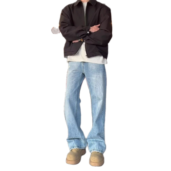 Férfi farmernadrág világoskék denim mintával, Cleanfit, egyenes szabás, enyhén bővülő lábszár