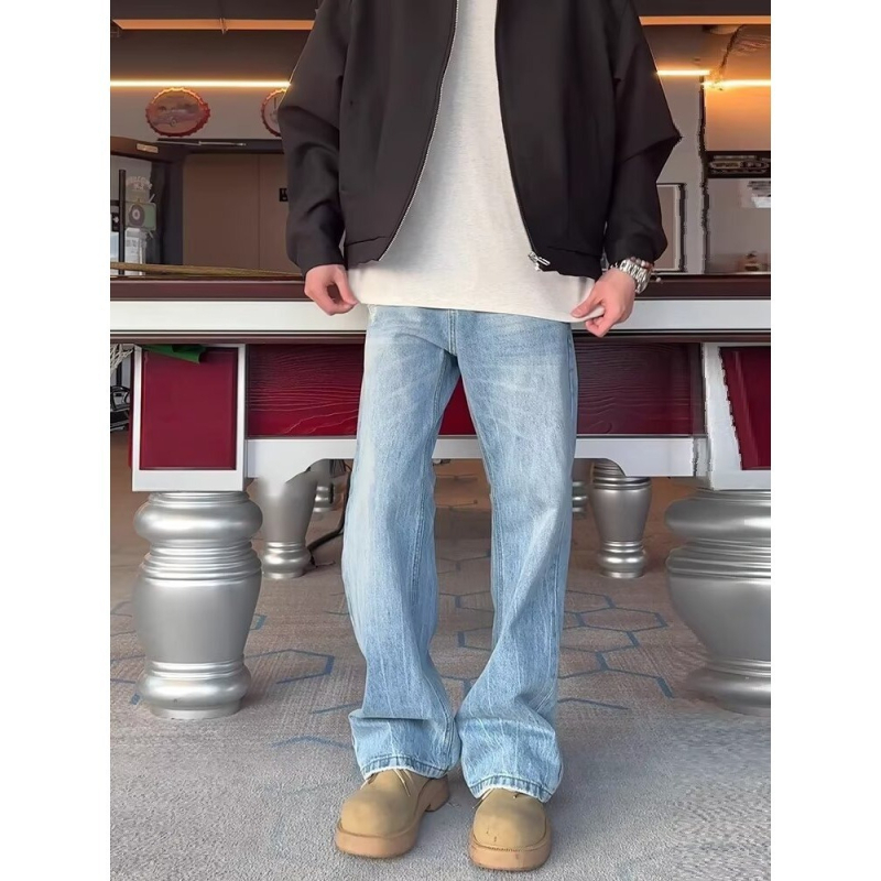 Férfi farmernadrág világoskék denim mintával, Cleanfit, egyenes szabás, enyhén bővülő lábszár
