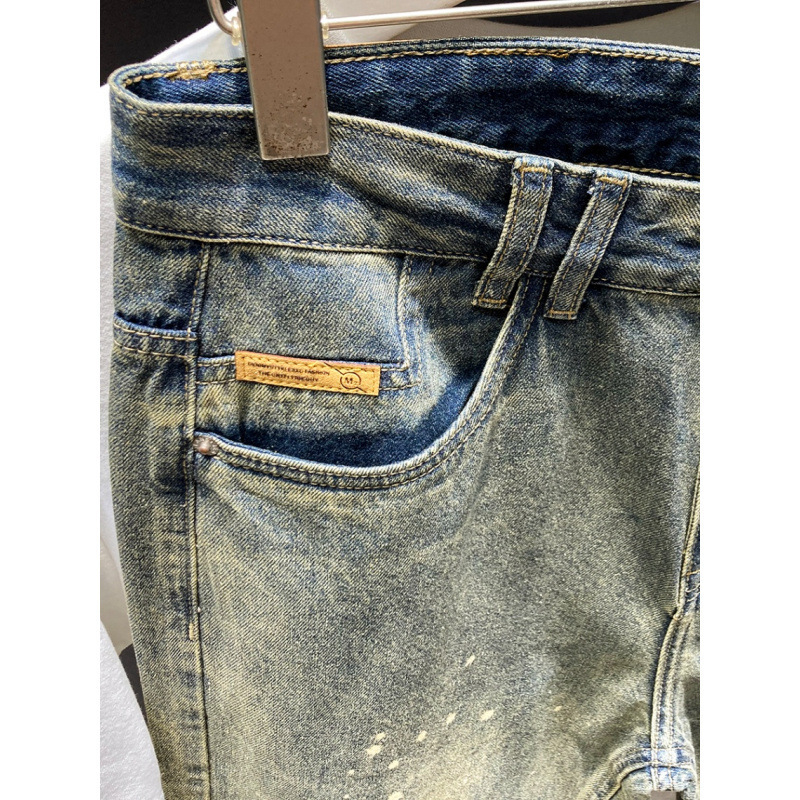 Férfiaknak szóló amerikai stílusú casual farmer, sárga iszap-festésű denim, egyenes, laza szabású, hosszú nadrágok, őszi-téli retro harém stílus