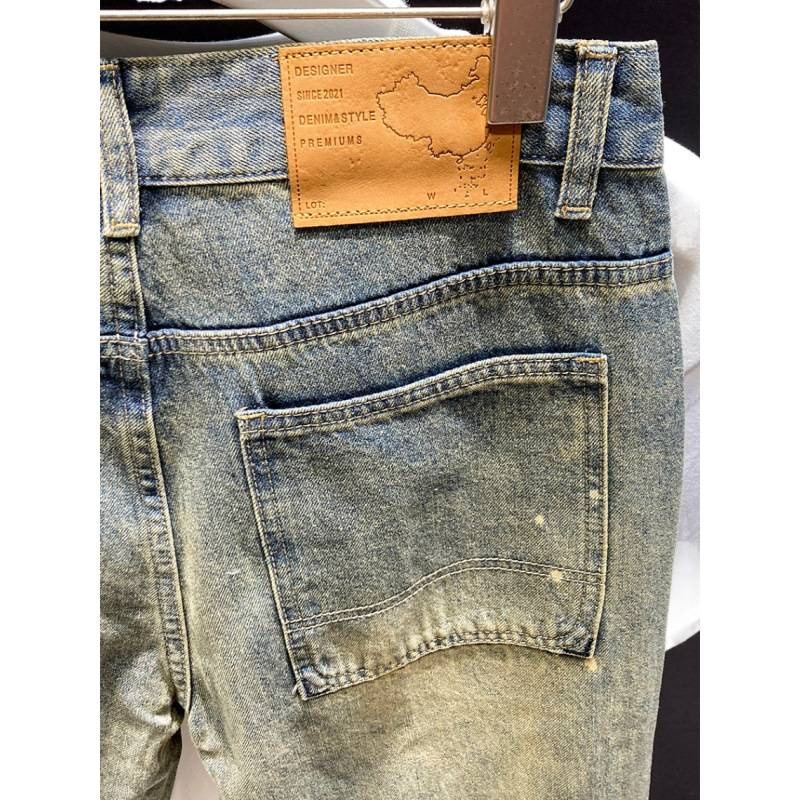Férfiaknak szóló amerikai stílusú casual farmer, sárga iszap-festésű denim, egyenes, laza szabású, hosszú nadrágok, őszi-téli retro harém stílus