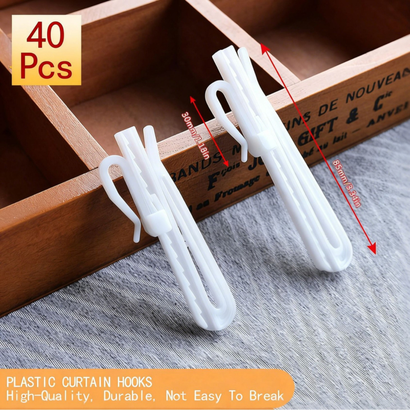Kuke za zavjese od 70 mm, podesive za podizanje, s PVC trakom, set od 40 komada, plastični dodaci za zavjese