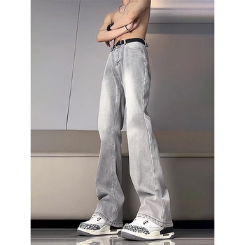 2026 Férfi denim nadrág cement szürke árnyalatban, egyenes szabású, enyhe bővüléssel, tiszta illeszkedés