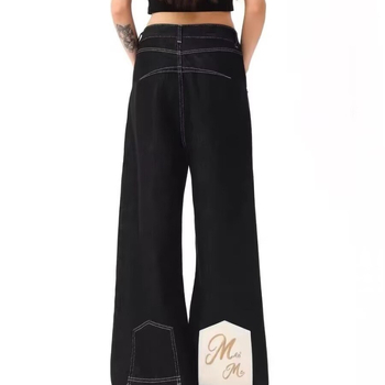 Uniszex farmernadrág denim ló-szőrrel, amerikai utcai stílus, visszafelé viselhető dizájn, retro kopott hatás, padlóig érő