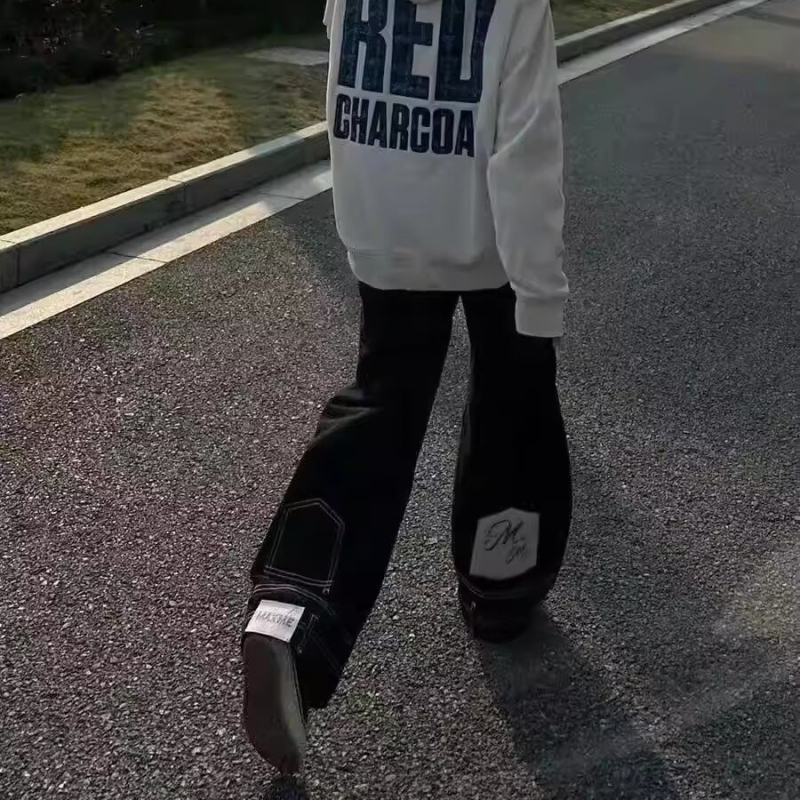 Uniszex farmernadrág denim ló-szőrrel, amerikai utcai stílus, visszafelé viselhető dizájn, retro kopott hatás, padlóig érő